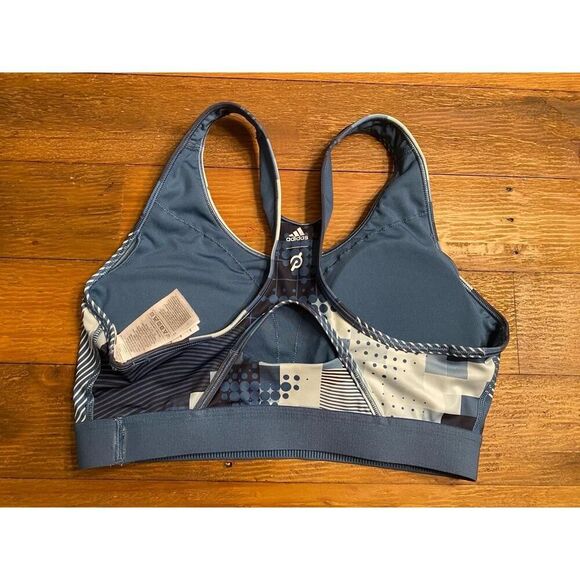 Adidas Peloton L Sports Bra Blue Geometric Racerback Athletic Workout - Picture 5 of 9
